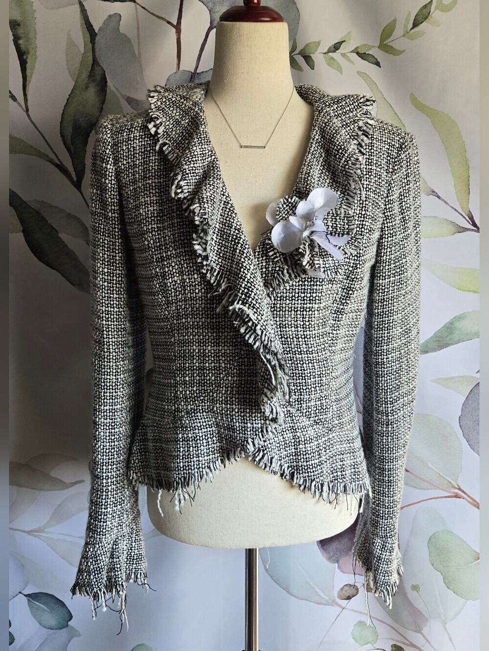 CACHÈ | Vintage Boucle Tweed Peplum Blazer Jacket in Black/White sz 6